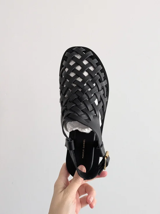 NWT Mansur Gavriel Black Woven Fisherman Leather Sandal - Picture 8 of 10